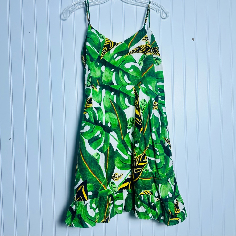 FARM Rio Green Monstera Leaf Tropical Mini Wrap Dress Size Large - Picture 7 of 10